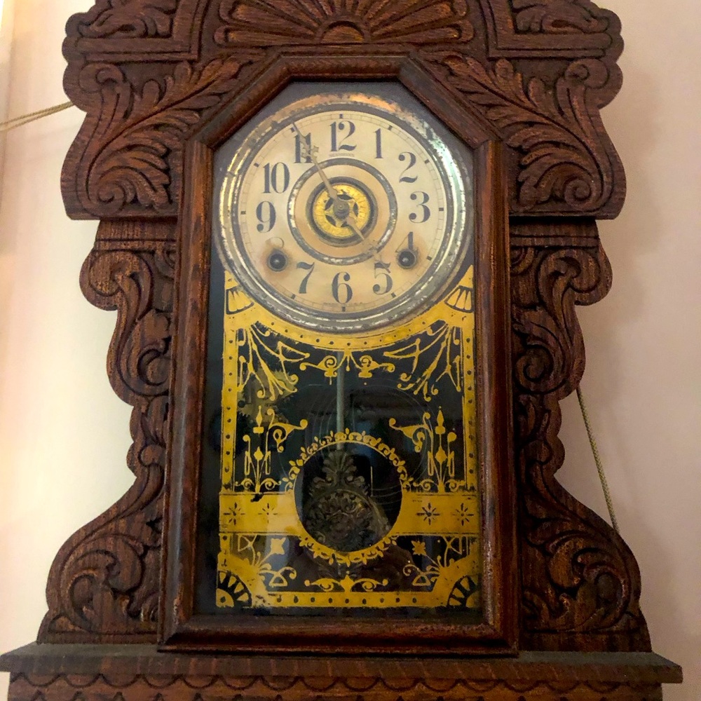 Antique wood carved chime clock